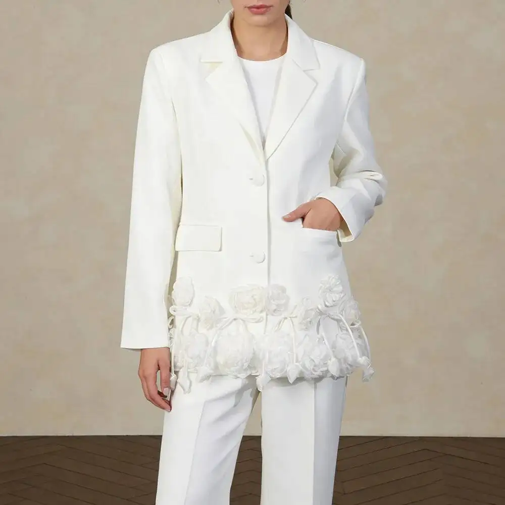 FANAN Solid Spliced 3D Flowers Minimalist Jacket Female Lapel Long Sleeve Loose High End Women's Jackets Fashion Spring 2026 New