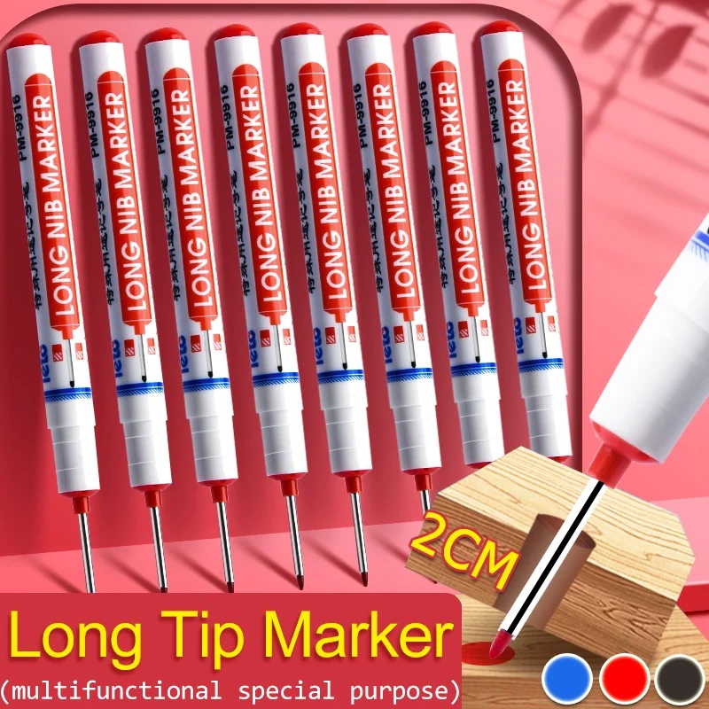 5Pcs Waterproof White Marker Pen 20mm Long Nib Head Construction Site Woodworking Deep Hole Scribing Paint Marker Multi-Purpose