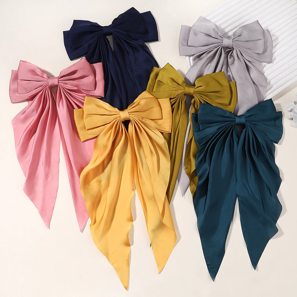 Fashion Big Bowknot Ribbon Hairpin Girl Grace Double Layer Satin Barrette Retro Back Head Spring Clip Headwear Hair Accessories