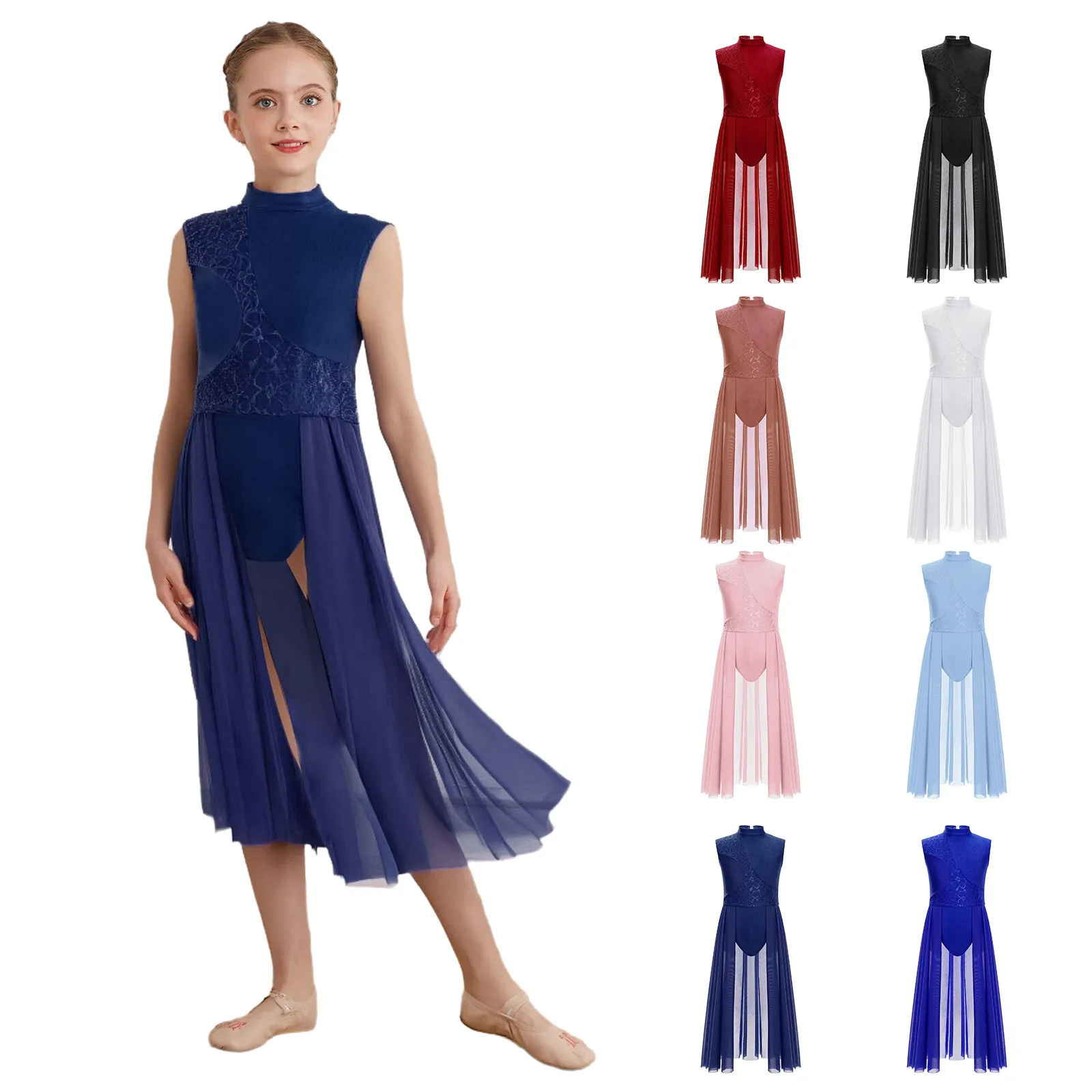 الفتيات الأزهار الدانتيل المرقعة فستان رقص غنائي بلا أكمام الباليه الجمباز الشكل التزلج يوتار فستان Dancewear المعاصرة