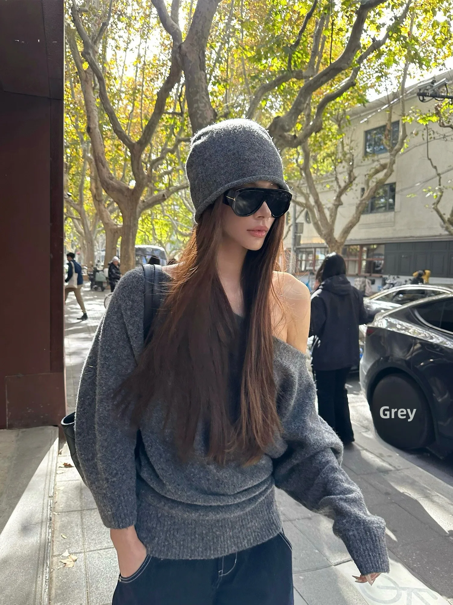 

Loose Women's Knitted Sweater oulder off T-irt Sle ey 022stepll Comfortable Lazy Sle Winter Faion Top