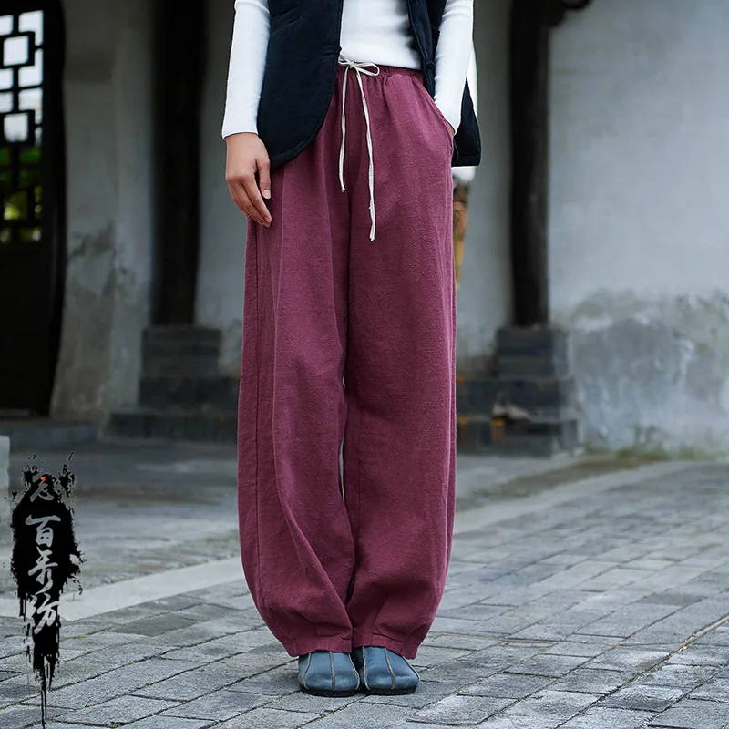 

Cotton Linen Women Yoga Pant Sweatpant Bloomer Wide Leg Loose Harem Baggy Casual Workout Jogger Fitness Mediitation Tai Chi Pant