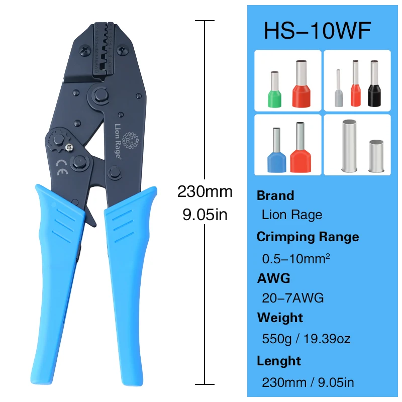 Ratschen-Crimpzange für Aderendhülsenklemmen und -hülsen – professioneller Drahtcrimpzange mit Ratschenmechanismus HS-10WF 35WF – Detail 3