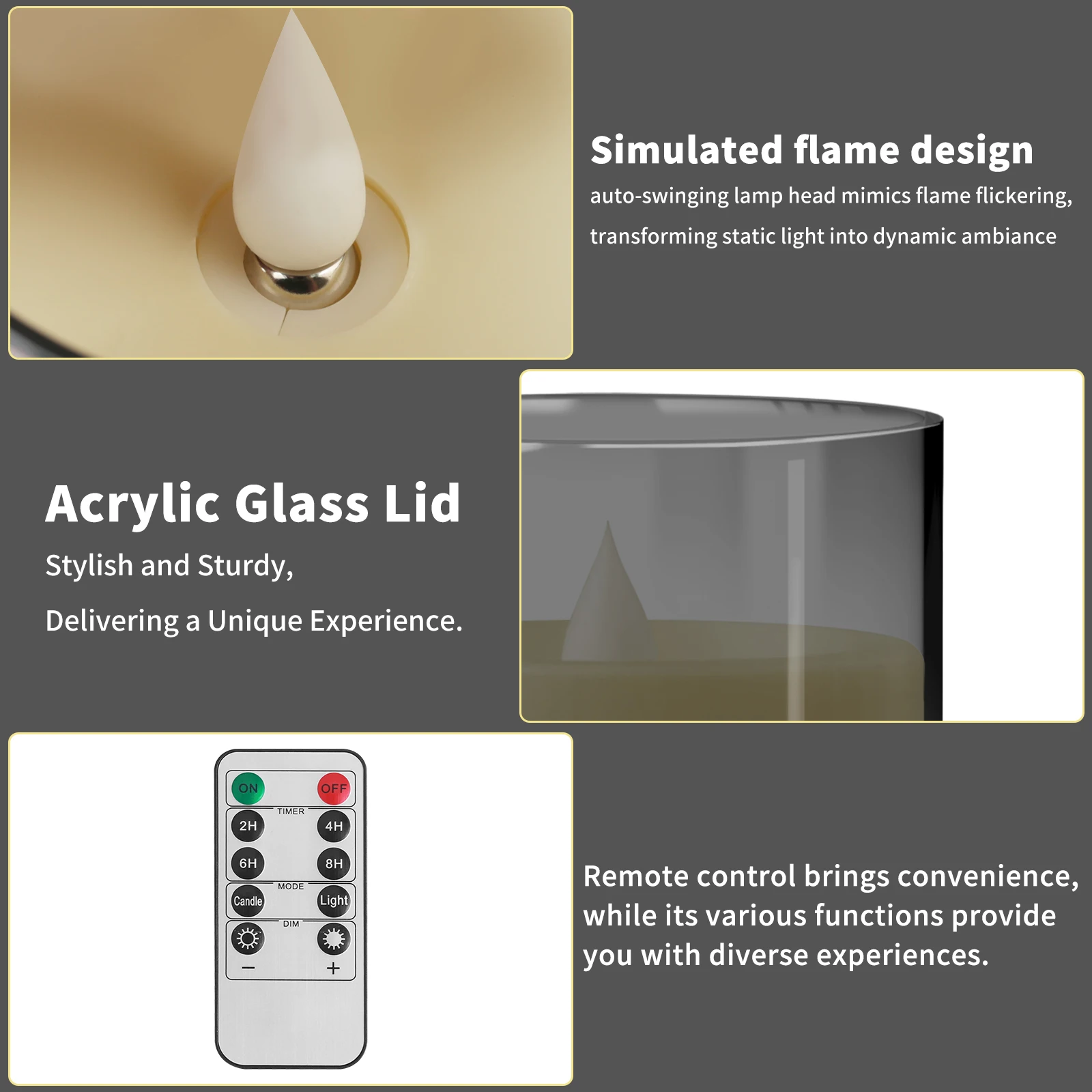 Set di 3 candele a colonna in vetro senza fiamma, set di 3 luci a LED tremolanti realistiche, telecomando e timer, ideale per la casa, il soggiorno, la camera da letto, le vacanze