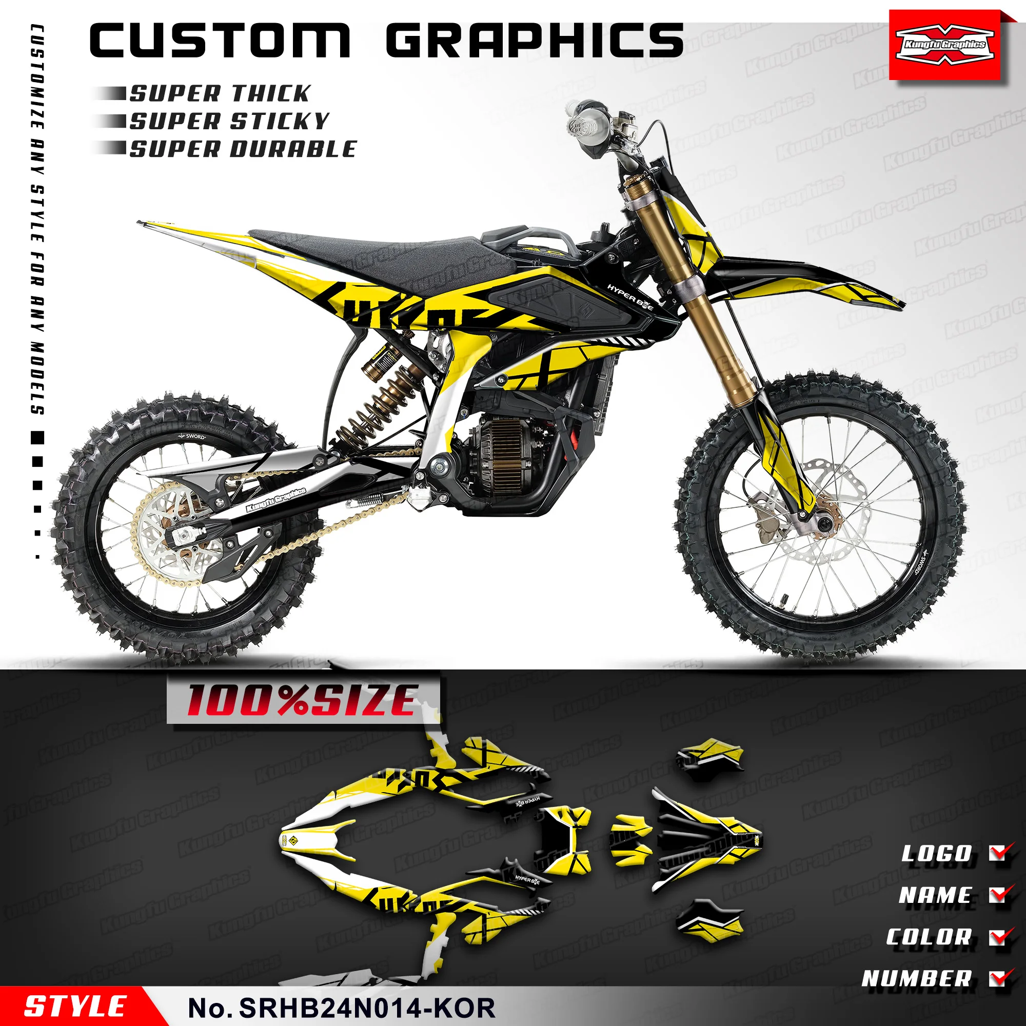 

KUNGFU GRAPHICS Custom Motorcycle Stickers Laminated Decals for Hyper Bee Dirt eBike, Protector, SRHB24N014-KOR