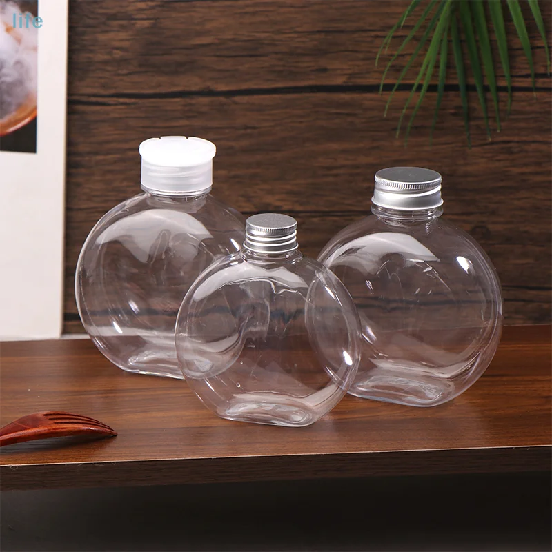 320/500ML Flat Round Water Bottle Clear Milk Tea Coffee Bottle Drinking Bottles Portable PET Juice Drink Bottle