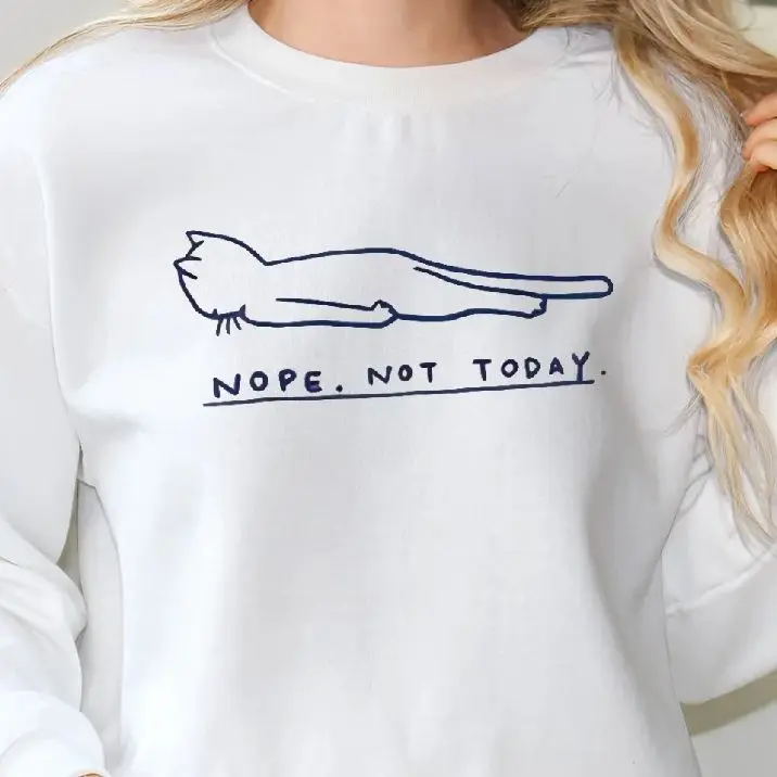 

Unisex Sweatshirt Long Sleeves Casual Hoodies Stylish Pullover Daily Wear Multiple Colors Versatile Nope Not Today Lie Down Cat