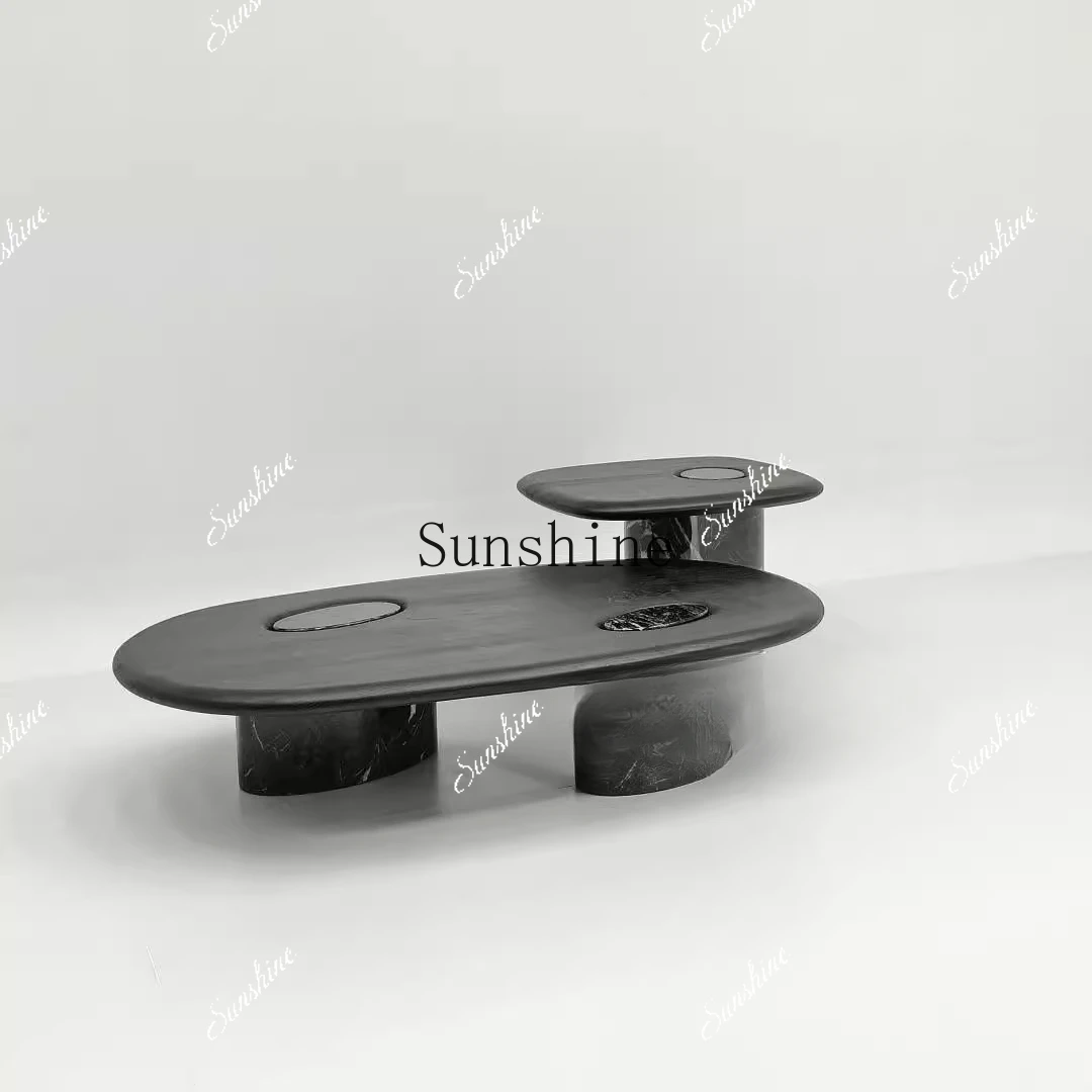 

Wabi Sansi wind solid wood design natural stone oval retro special-shaped coffee table Italian minimalist table FT