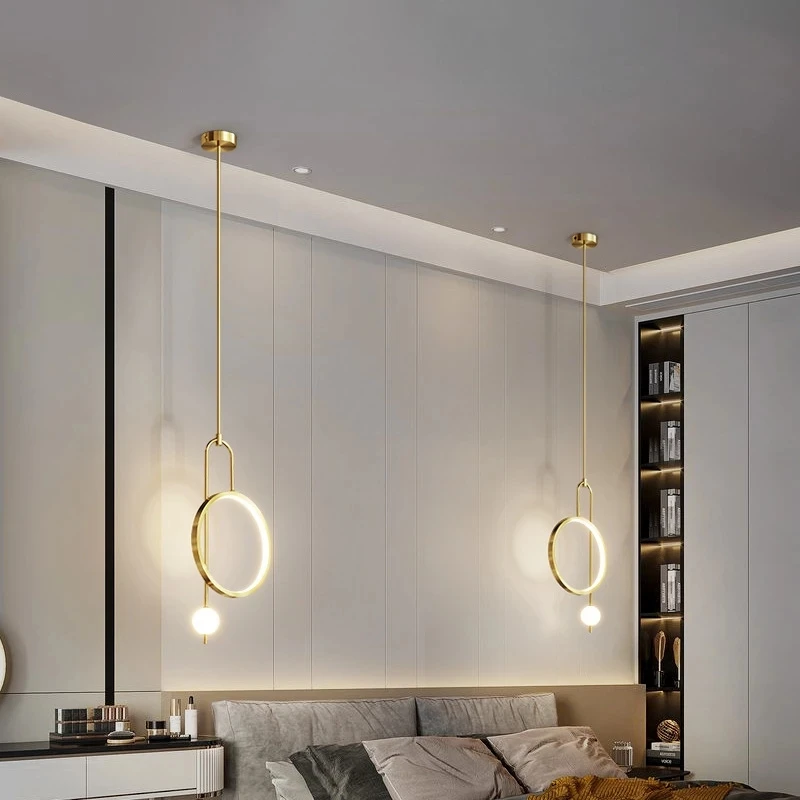 Imagem -06 - Estilo Nórdico Led Pendant Light Design Moderno de Bola Anel de Ouro Minimalista Lâmpada Pendurada para Sala de Estar Fundo Luxuoso