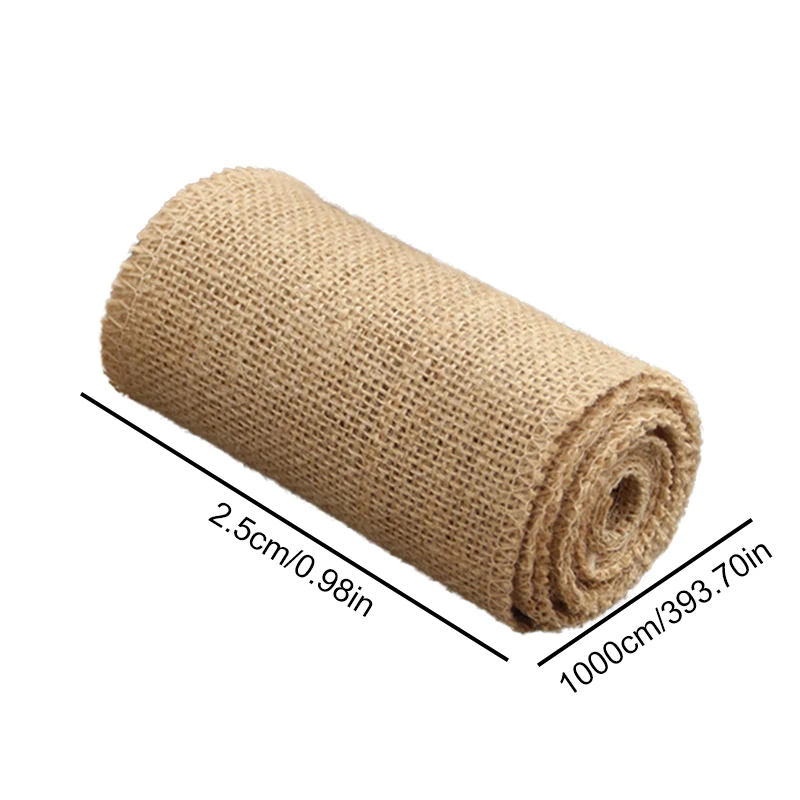 10M Natural Hessian Burlap Roll Fabric Rustic Pure Jute Tape Ribbon Trims Bow DIY Making