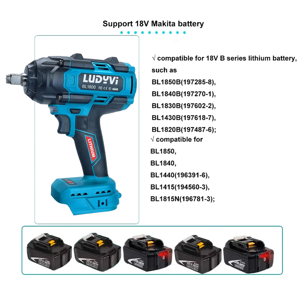 21V Brushless Electric Wrench, 1800N.M Cordless Impact Wrench, For Screw Removal And Auto Repair