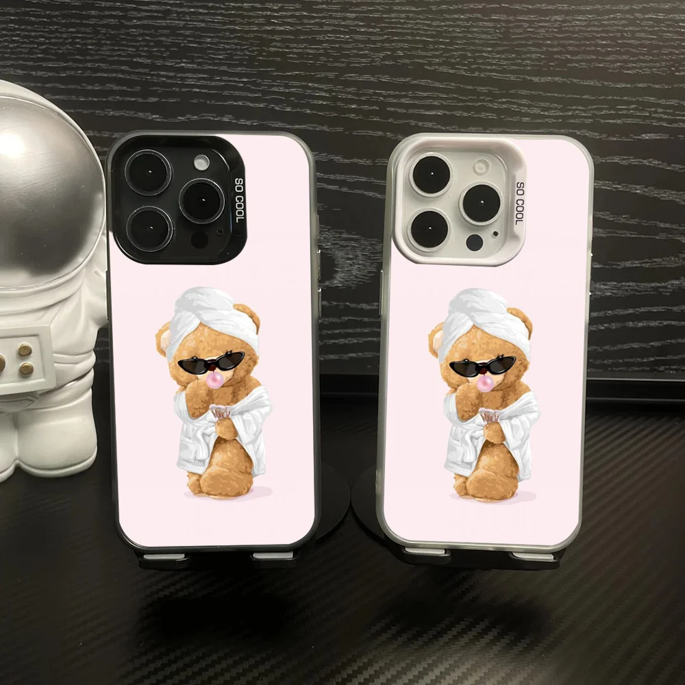 

P-Polo B- Bear Phone Case IMD Color Silver Shell For IPhone 16 15 14 13 12 Pro Max Plus