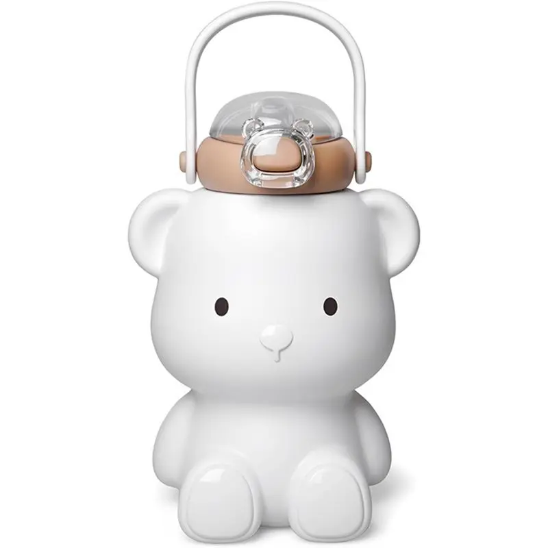 

【FITTING】Cute Kawaii Teddy Bear 16 Oz Leak-Proof Stainless Steel Water Bottle With Straw& Strap Gift For Kids