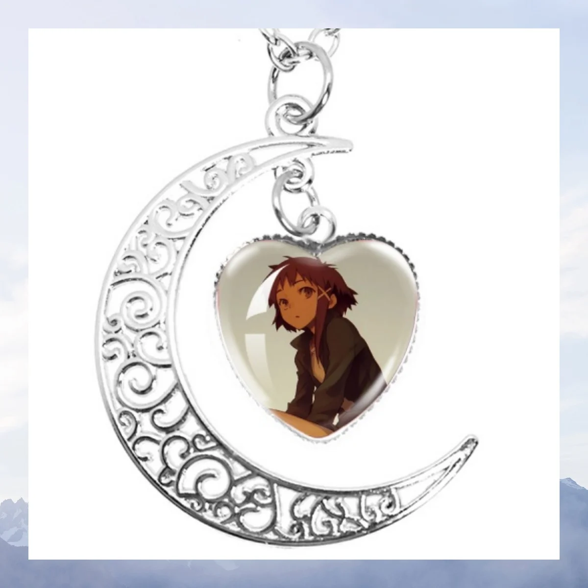 Serial Experiments Lain 20mm Glass Moon Pendant Necklaces God of the Wired Lain Iwakura Accessories Jewelry Cosplay Fans Gift
