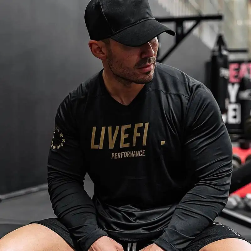 Мужская футболка S Gym с длинным рукавом Fiess Running Быстросохнущая майка Модная футболка с круглым вырезом Мужская повседневная одежда Топы Топы