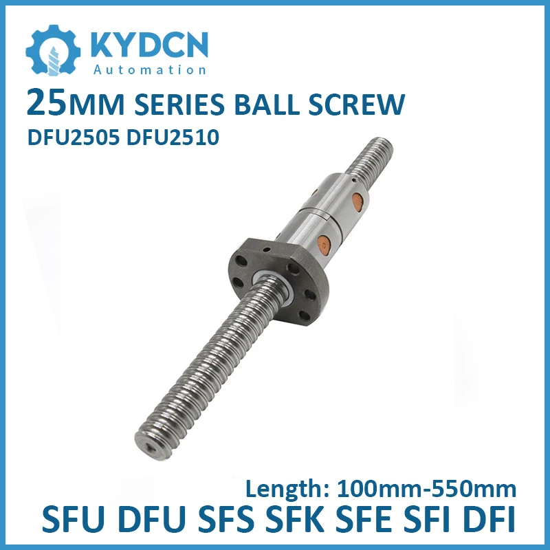 

DFU2505 DFU2510 C5 C7 Ball Screw 25mm Double Nut Ball Screw 100mm-550mm Roller Ball Screw for Engraving Milling Machine