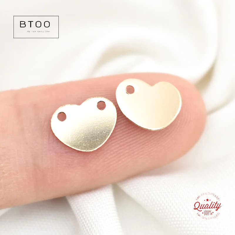 Heart 14K Gold Filled Single And Double Holes Pendant Heart Charm Jewelry for DIY Bracelet Necklace Making Jewelry Findings