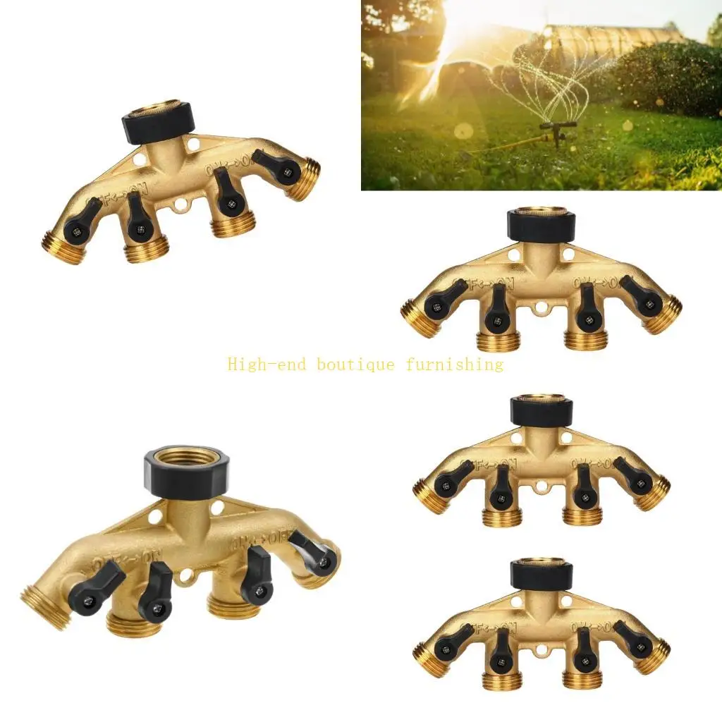 L9NB Brass 3/4inch Thread 4 Way Garden Tap Water Splitter Water Pipe Splitter Female