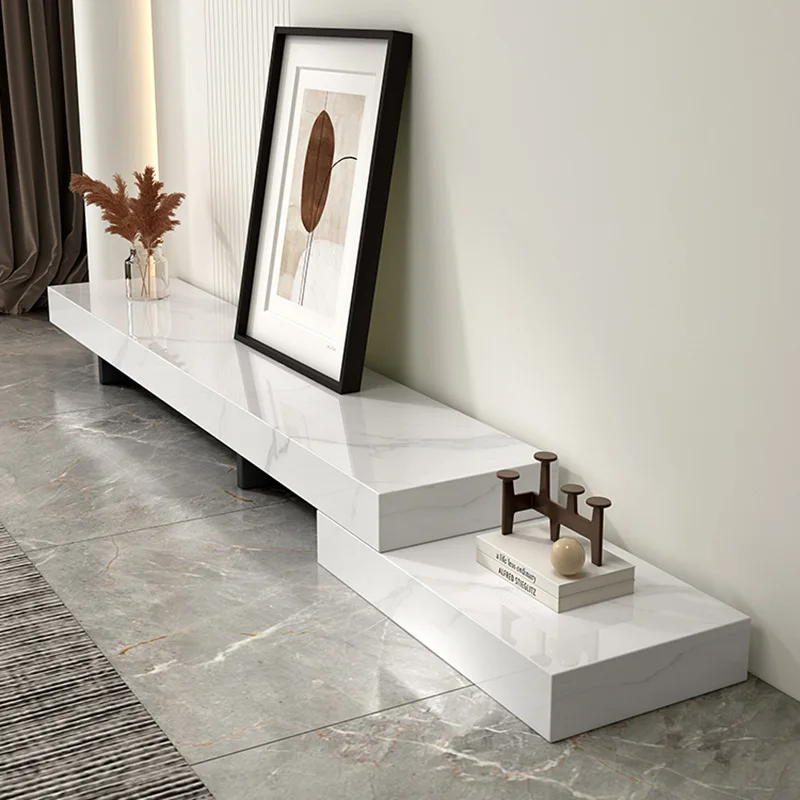 Italian Minimalist Telescopic TV CabinetSmall Apartment Living Room Solid Wood Rock Slab Audio-visual Cabinet Coffee