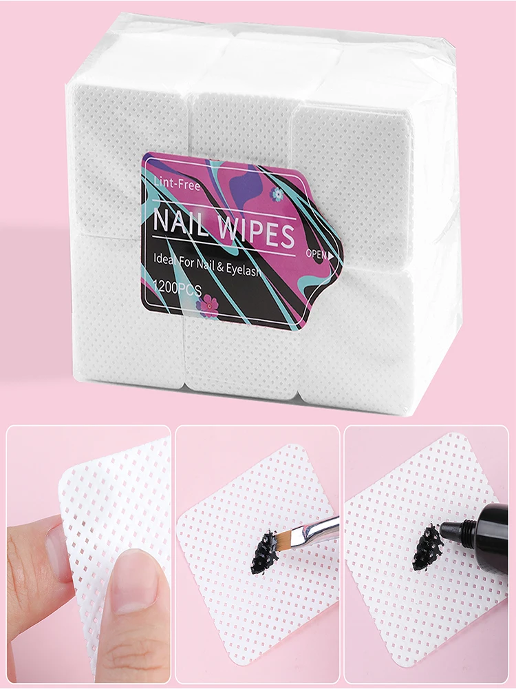 1200pcs Lint-free Nail Polish Remover Napkin Colorful Cotton Wipes Paper Pads UV Gel Dust Cleaner Cleaning For Manicure Tool