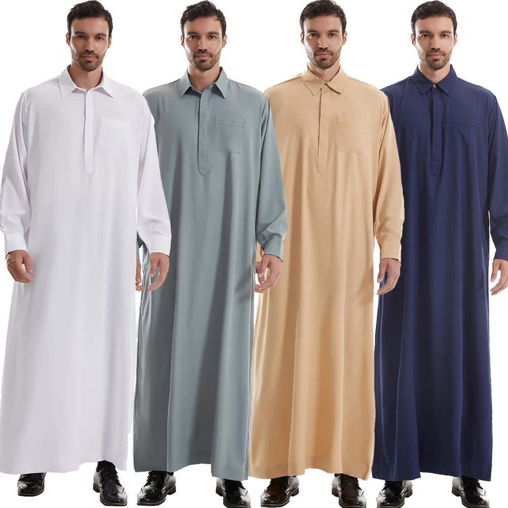 Muslim Men's Robes Qatar Robe Pocket Design Arab Middle Eastern Mens Wear Arabic Jubba Thobe Daffah Dishdasha Kaftan Abaya Dress