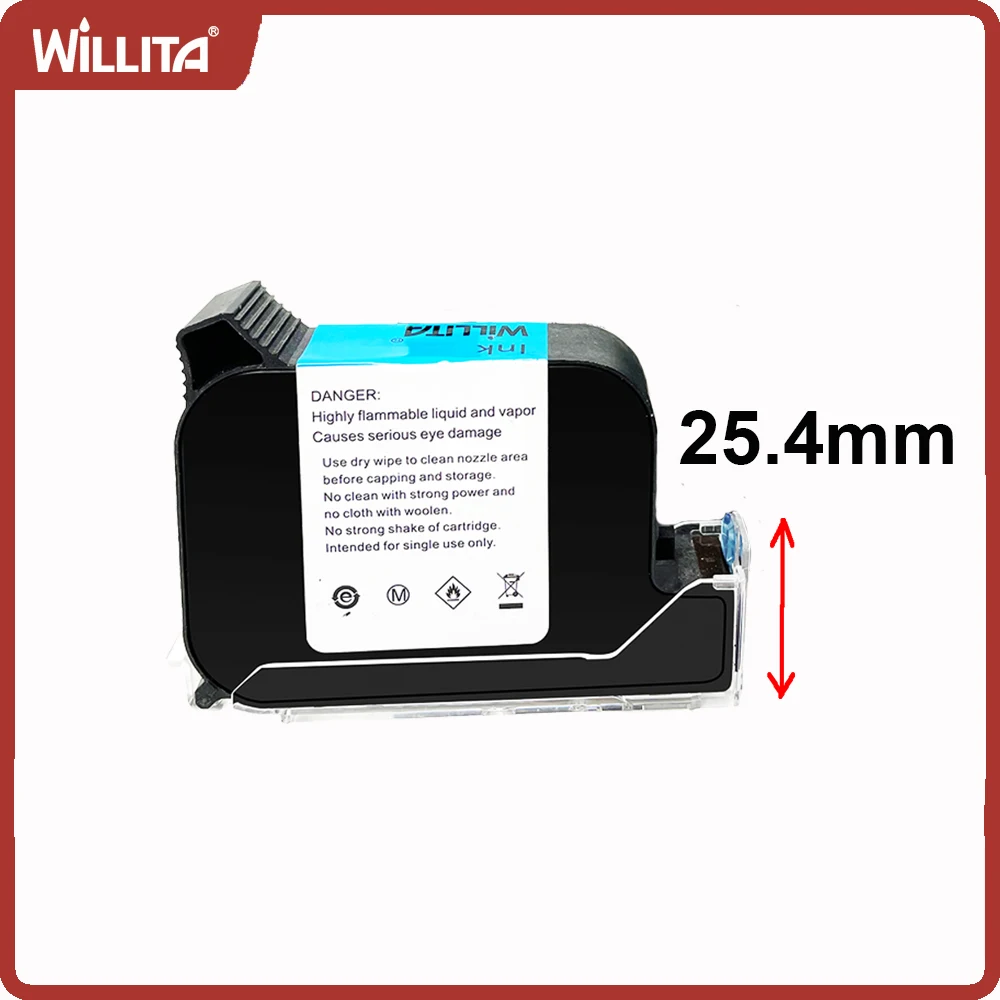 Willita 65ml Handheld Printer Ink Cartridge Fast Dry Eco Solvent 600DPI Print Height 25.4mm Inkjet Printer Black Ink Cartridge