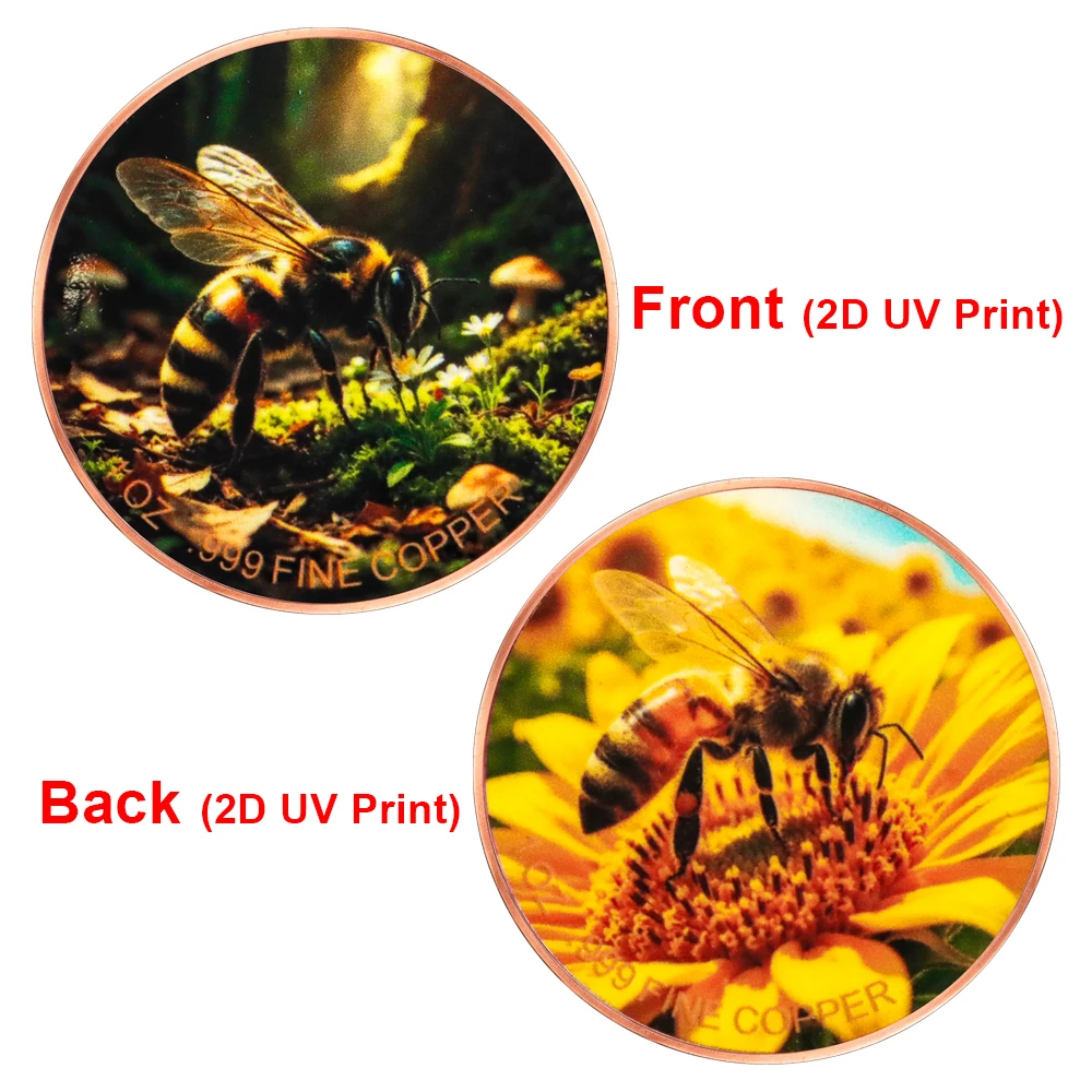 1pc Honey Bee 1 OZ .999 Fine Copper Commemorative Coin Forest Sunflower Bee Insect Copper Craft Souvenir Gifts for Holiday