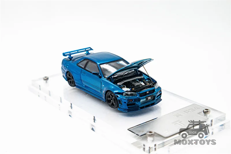 TimeTop 1:64 GTR34 Chrome Blue Carbon limited999 Diecast Model Car