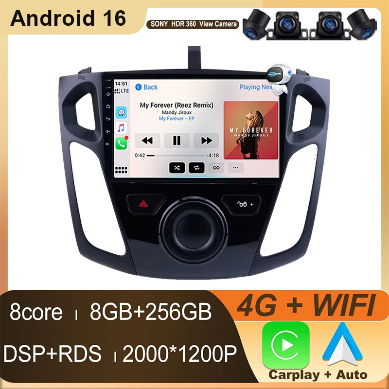 9 Inch Car Radio For Ford Focus 3 MK3 2010 2011 2012 2013 2014- 2019 Carplay Android Auto Stereo Multimedia Player 4G GPS Wifi