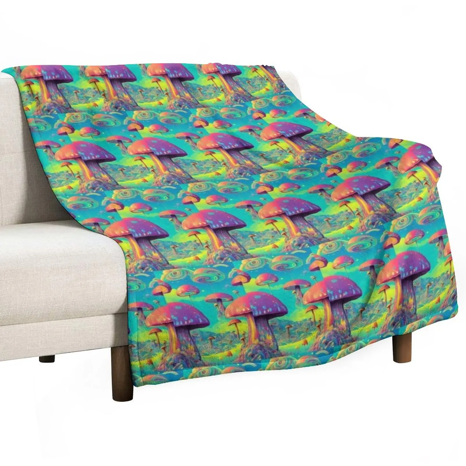 

Trippy Rainbow Mushroom Landscape Throw Blanket Thermal Blanket Fluffy Blankets Large