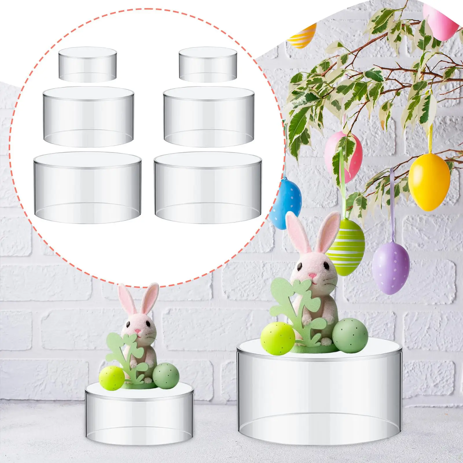 Circular Acrylic Display Stand 6 Piece Clear Risers Set Tiered Organizer for Desserts and Toys