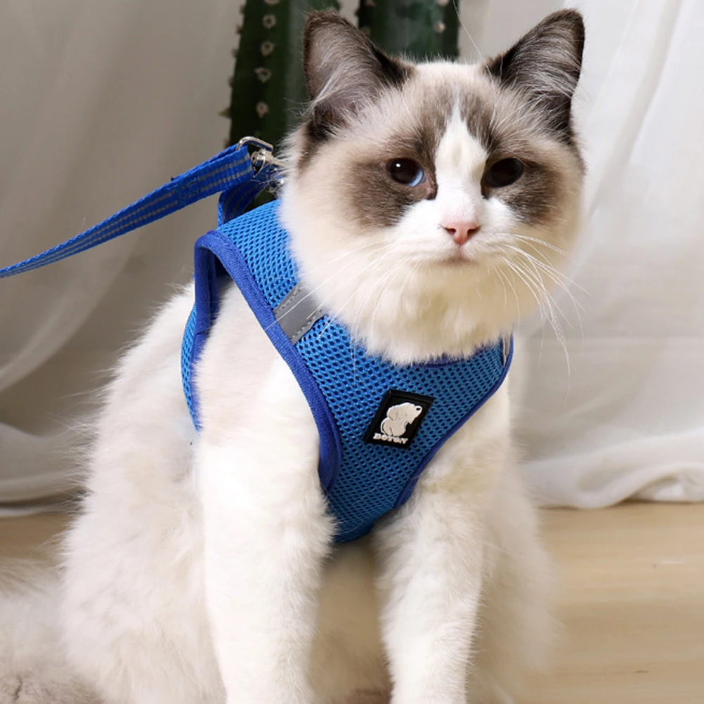 

Cat Harness Vest Design Pet Chest Strap Safety Pulling Harness for Cats Breathable Easy Clean Comfortable Wear Blue Size M