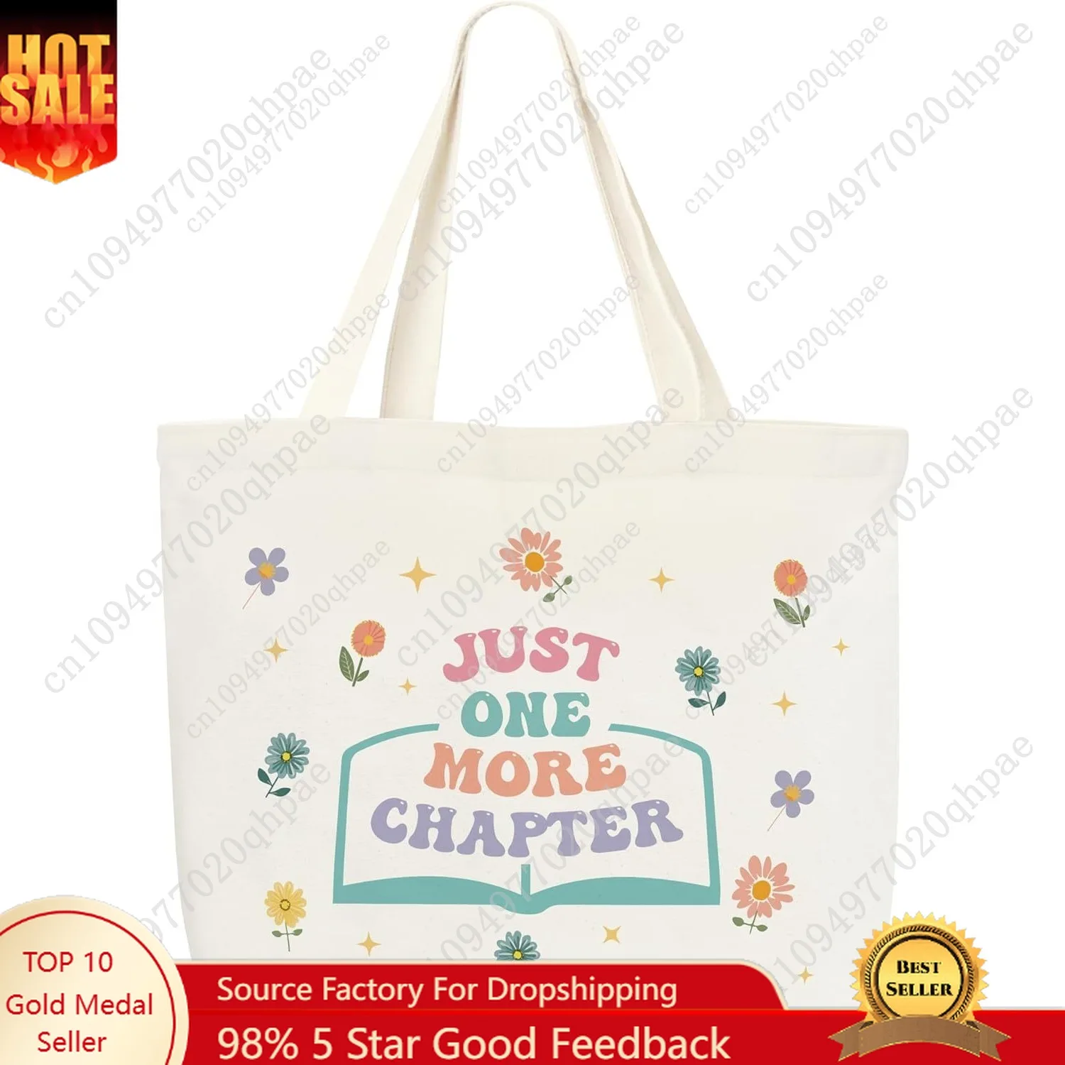 

Canvas Tote Bag, Book Tote Bags, Book Lover Gift, Just One More Chapter Tote, Library Tote Bag, Reusable Grocery Shopping Bag, L