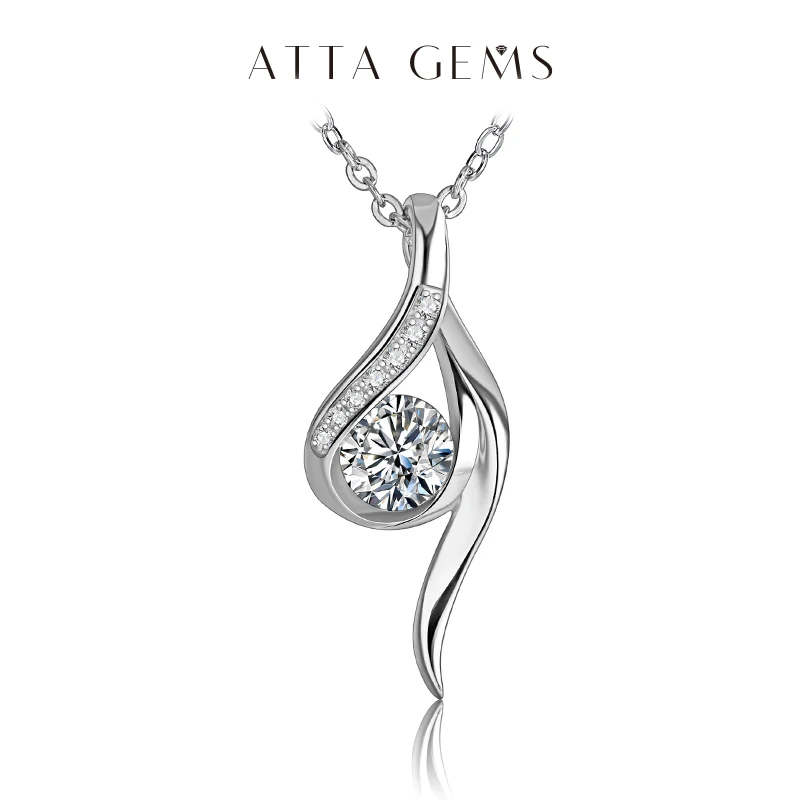 ATTAGEMS 925 Silver Necklace Chain Excellent Cut 0.5ct D Color Pass Diamond Test Solitaire Pendant Necklace Women Jewelry