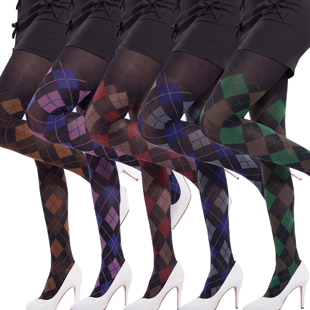 Preppy Argyle Strumpfhosen-Set, Transparente Dehnbare Karierte Strumpfhose, Preppy-Style Schulmädchen-Strümpfe