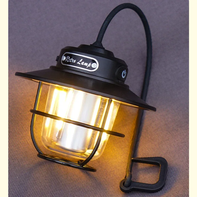 Retro Camping Omgevingslicht Type-C Oplaadbare Tent Licht 4 Verlichtingsmodi Traploos Dimmen Draagbare Outdoor Noodlamp