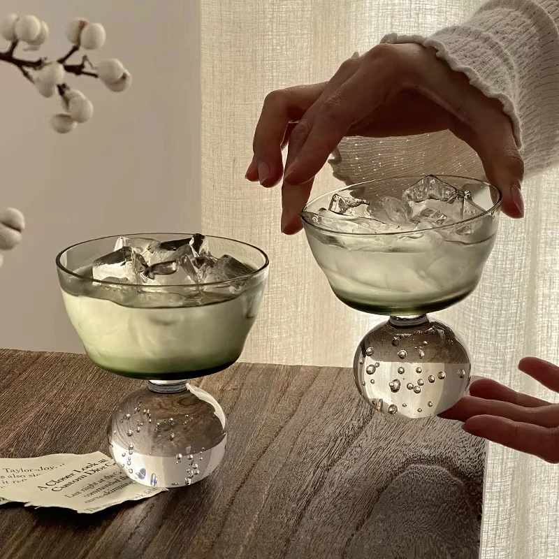 Luxury Vintage Round Bead Bubble Cream Glass Cup Light Ins Style Dessert Milkshake Holder for Home Garden Party Decoration