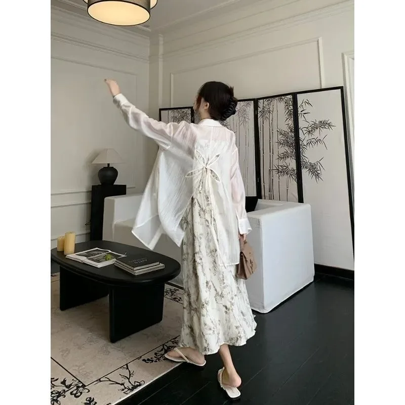 2026 Summer Female Back Hollow Lace Up Shirt Women's Thin Cut Sun Protection Shirt, Jacket, Loose Top Sun Protection Clothing view 3