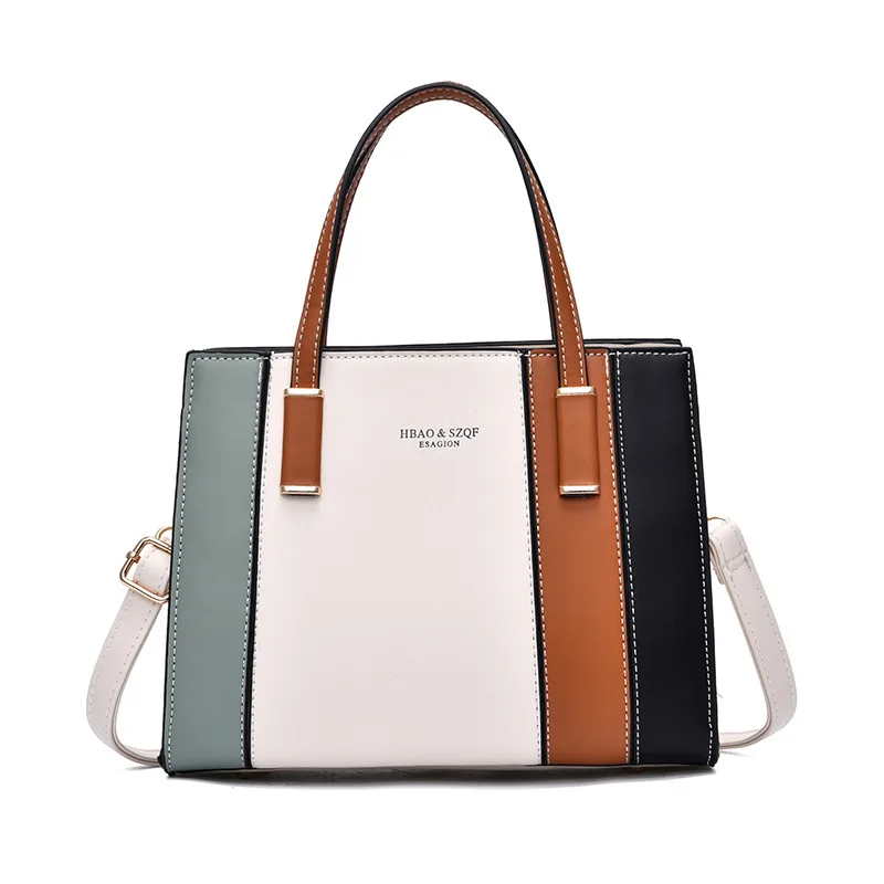 Chic Color-Block Striped Tote: Elegant, Versatile & Secure Zip Handbag - Ideal for Work & Day-to-Day St