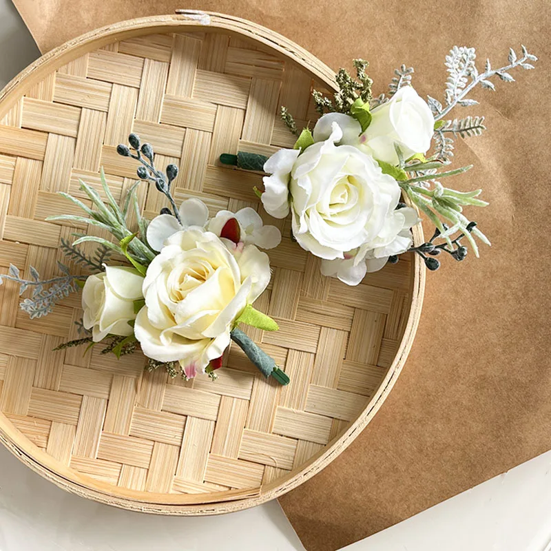 Corsage Boutonnière, Accessoires de Bal de Mariage, Costumes de Marié, Garçon, Ami, Épinglettes, Broche, Fleur, Poubelle, Boutonnière Artificielle