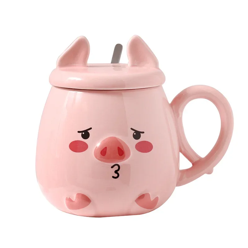 Cute Pig Shaped Ceramic Cup Japanese Cartoon Office Tea Coffee Mug Creative Gift Cup for Girls Milk Cup Set