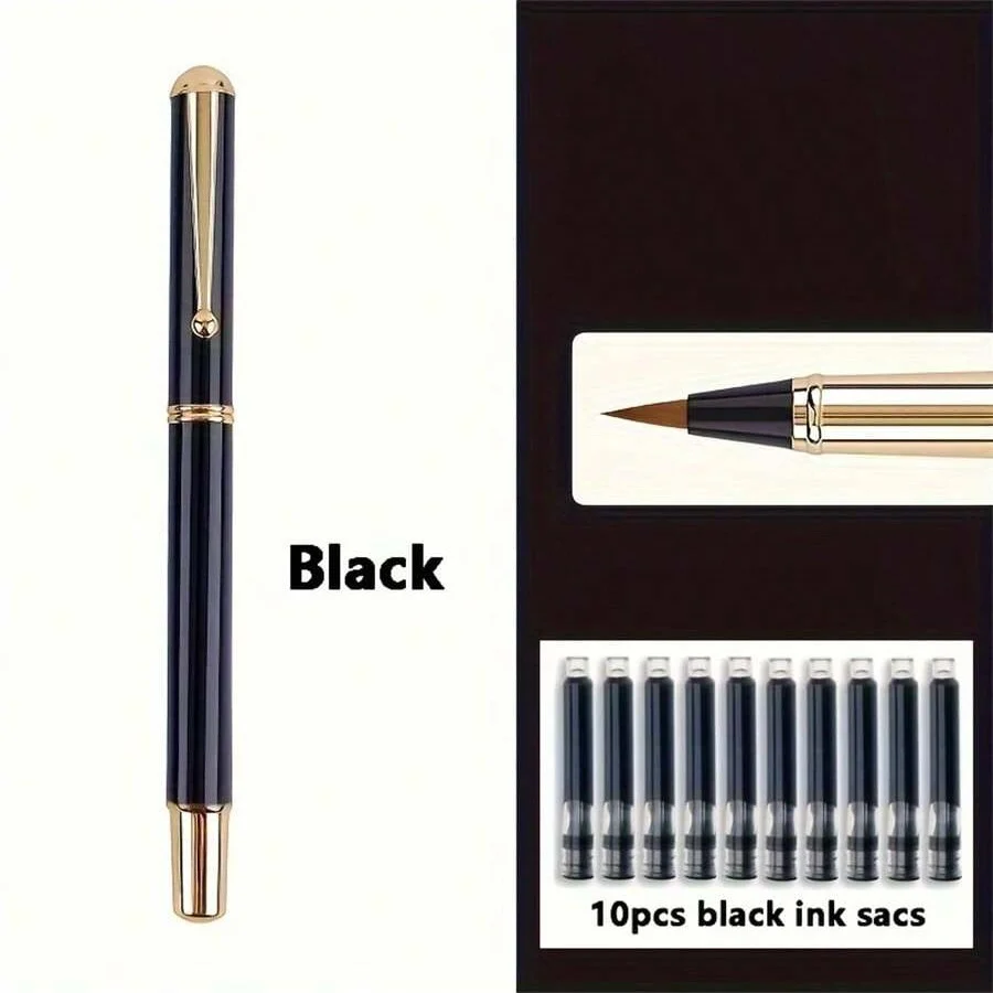 1 Stift mit sanfter Schreibfunktion und tragbarem Stiftgehäuse, 10 schwarze Tintenpatronen, geeignet für Anfänger zum Üben der Kalligraphie mit weichem Pinsel – Detail 7