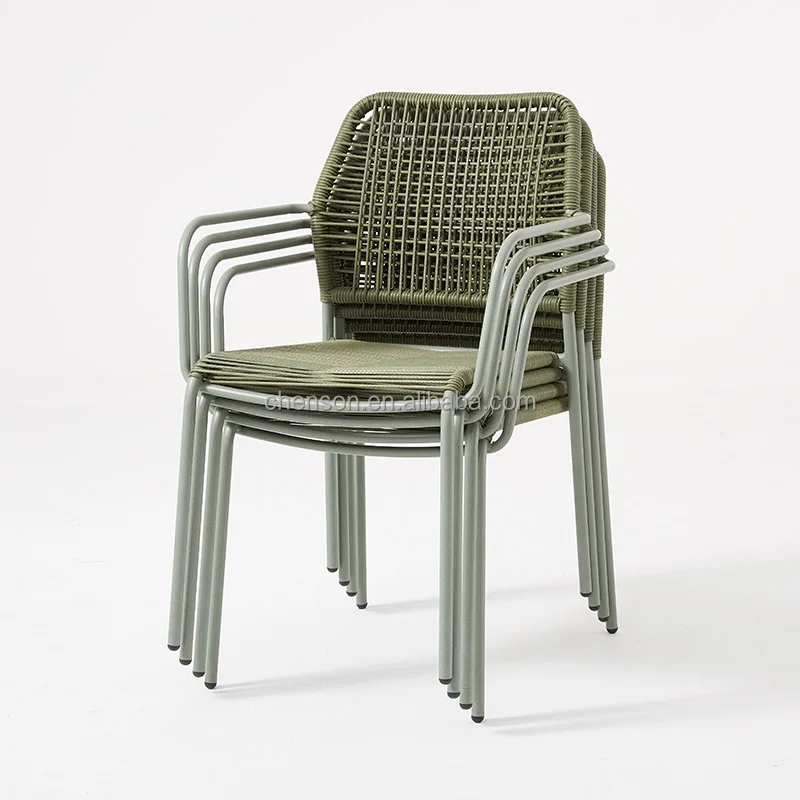 

Modern outdoor green garden chairs, affordable waterproof rattan wicker seats, restaurant terrace dining chairs