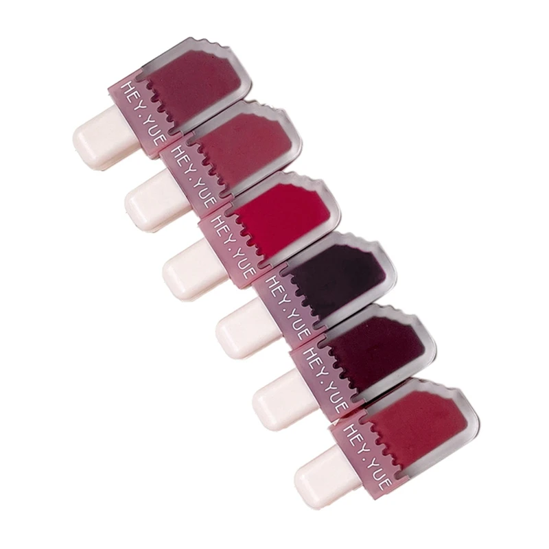 6 pezzi lucidalabbra velluto raso rossetto Lip Ice Cream Lip Glaze Waterproof Long Lasting Beauty Woman Lips