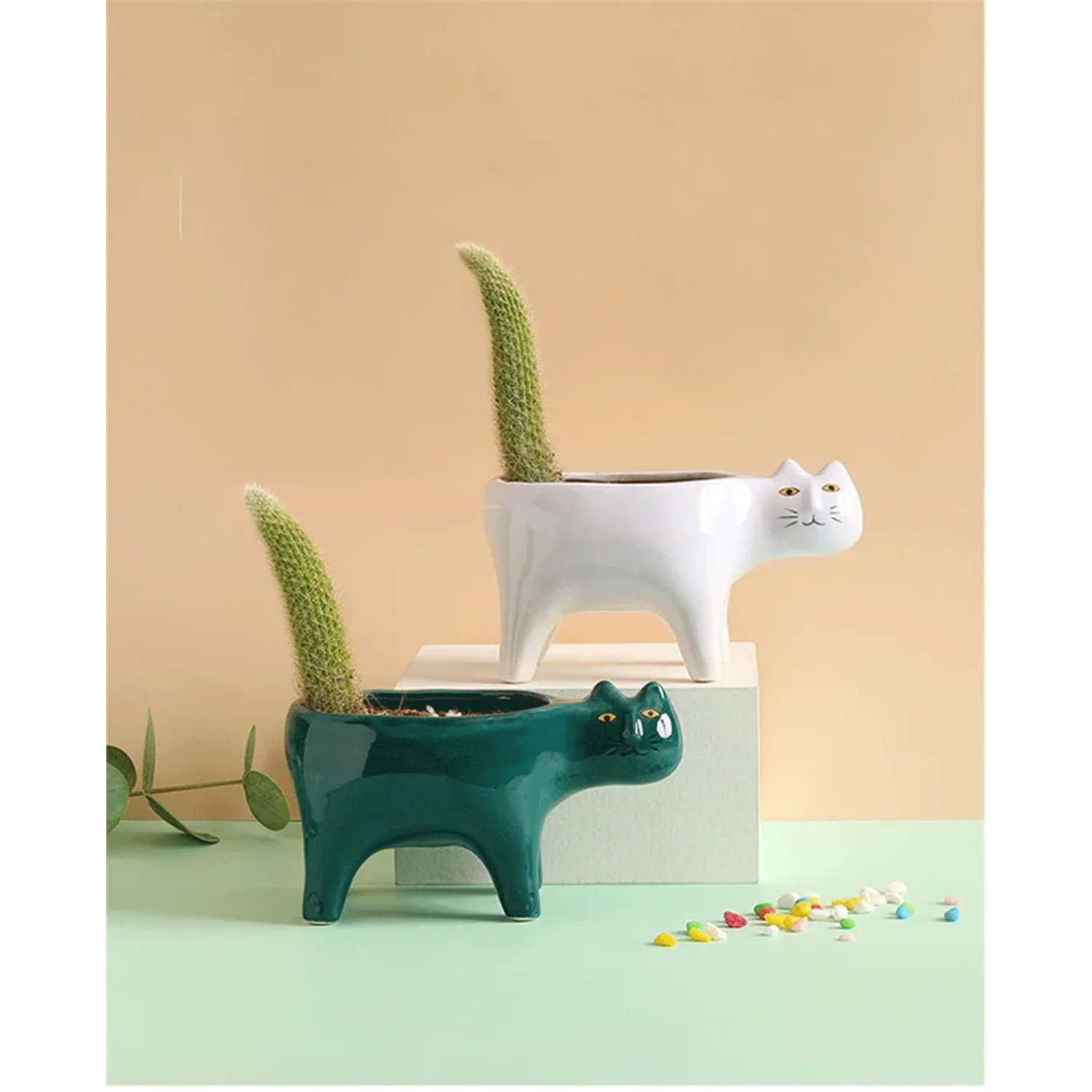 Cute Cat Ceramic Garden Flower Pot Animal Image Cactus Plants Planter Succulent Plant Container Tabletop Ornaments Decoration