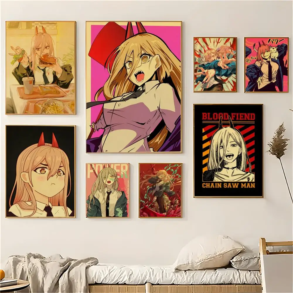 Power C-ChainsawS Man Character Anime Poster Sticker for Living Room Bedroom Bar Home Decor Mural Painting Decoration