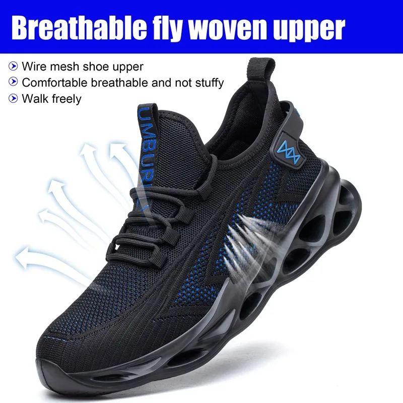 Mens summer lightweight four seasons safety work shoes anti-puncture breathable high quality construction men's steel head