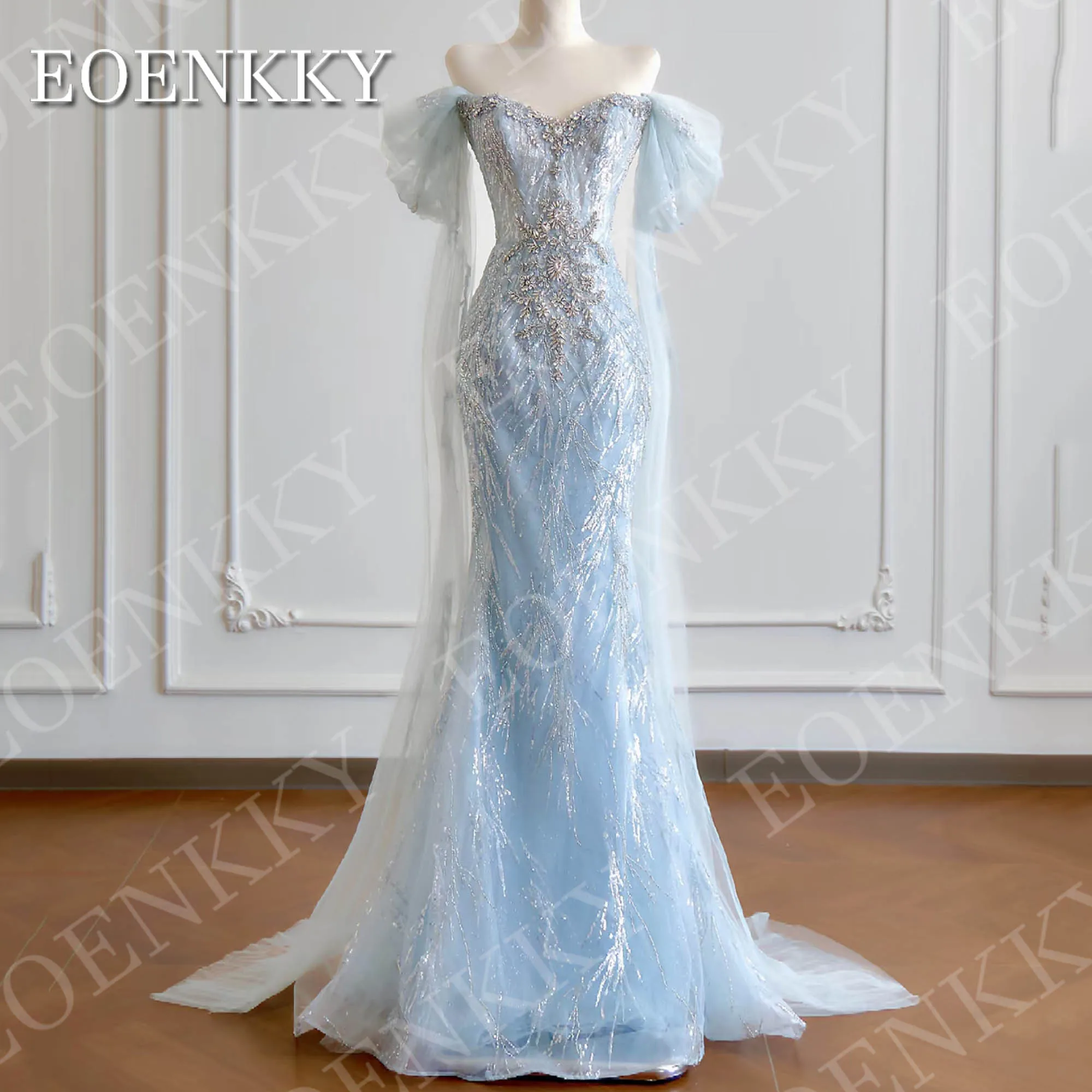 

EOENKKY Luxury Mermaid Evening Dresses Prom Sparkly Sequin Beaded Off Shoulder Formal Occasions Dress Customized فساتين سهرة