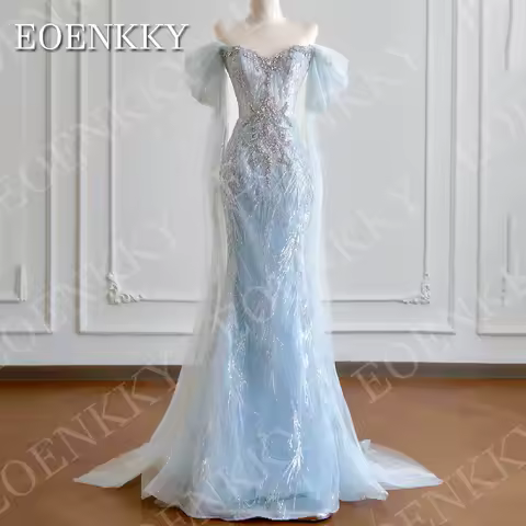 EOENKKY Luxury Mermaid Evening Dresses Prom Sparkly Sequin Beaded Off Shoulder Formal Occasions Dress Customized فساتين سهرة