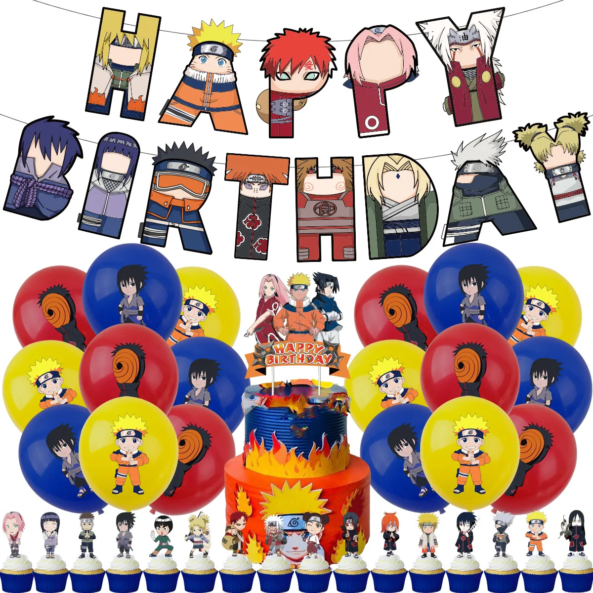 New Naruto Theme Party Supplies Set Anime Boys Man Birthday Cake Decoration Banner Tablecloth Plate Balloons Toys Gifts